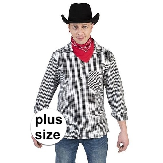 Grote maat zwart/wit geruit cowboy verkleed overhemd voor heren