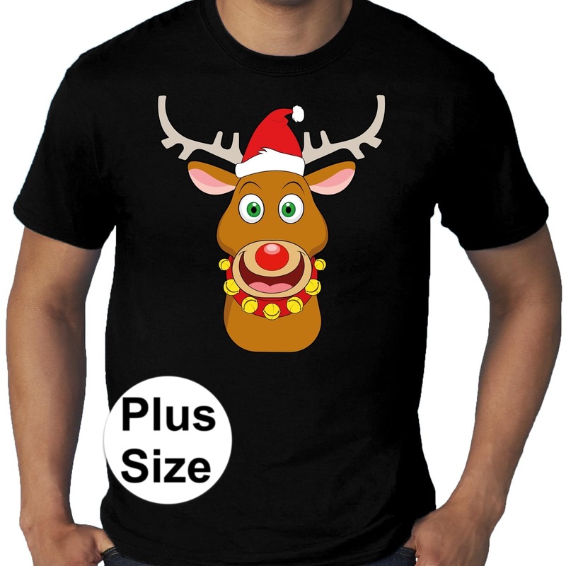 Grote maten fout Kerst shirt Rudolf het rendier zwart heren