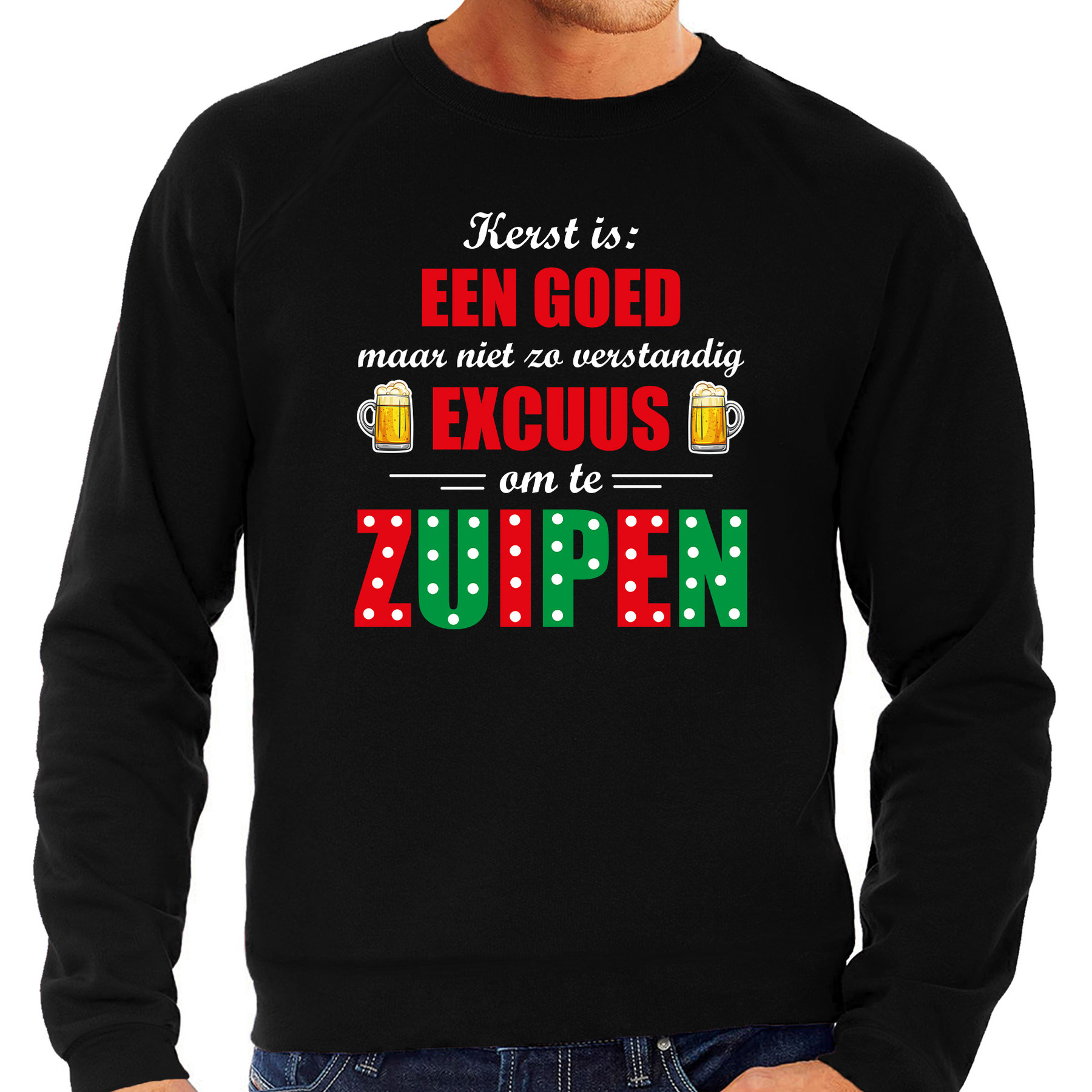 Grote maten Kerst goed excuus om te zuipen foute Kerst sweater-trui zwart voor heren