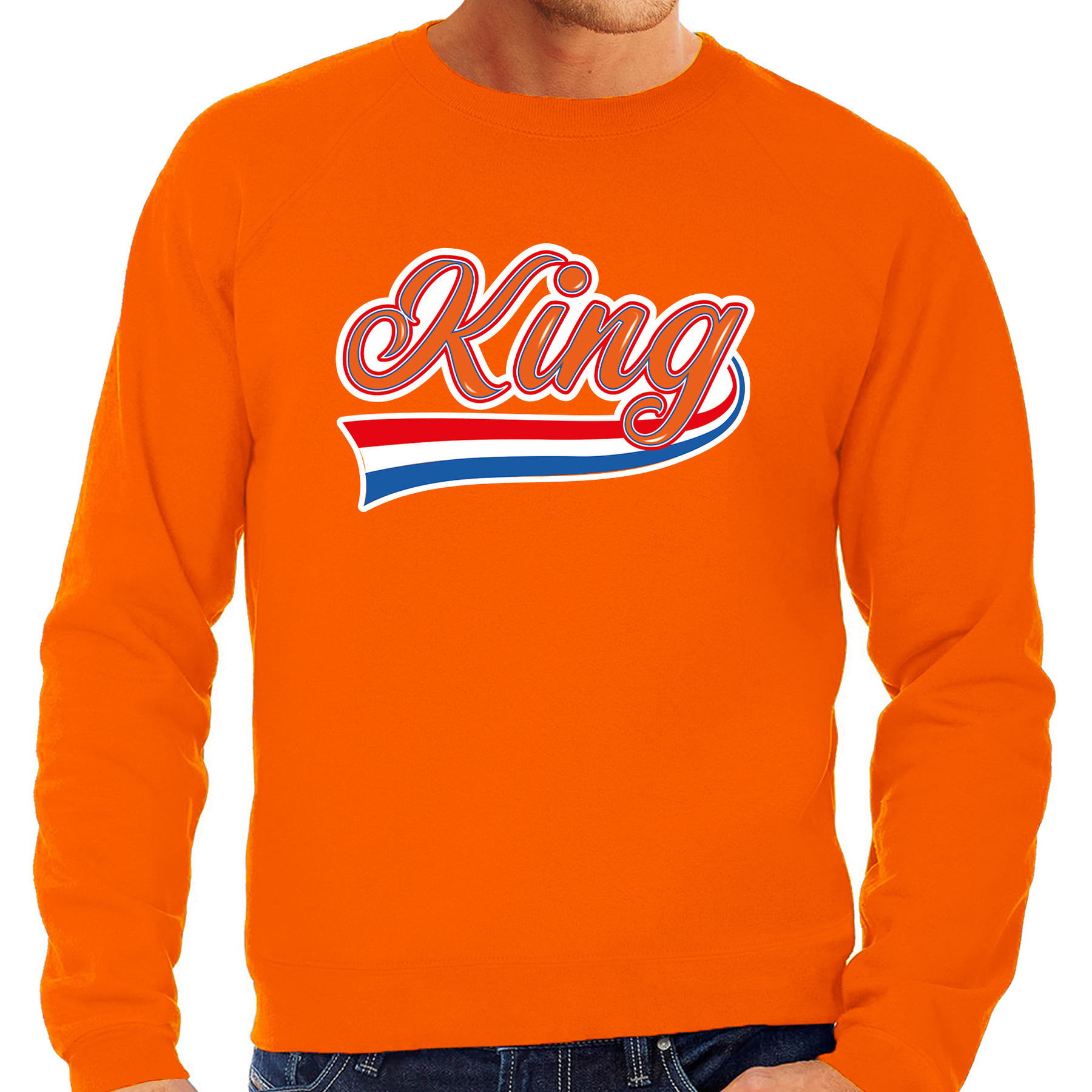 Grote maten King met sierlijke wimpel sweater oranje voor heren Koningsdag truien