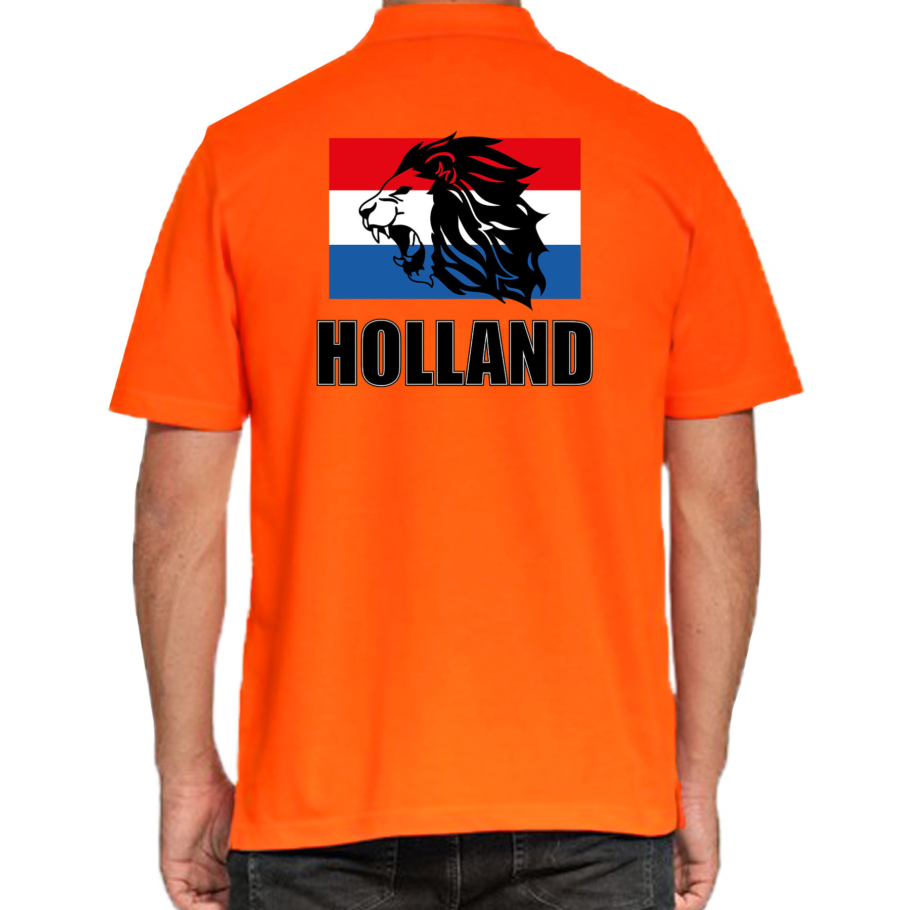 Grote maten oranje poloshirt met leeuw en vlag Holland-Nederland supporter EK- WK voor heren
