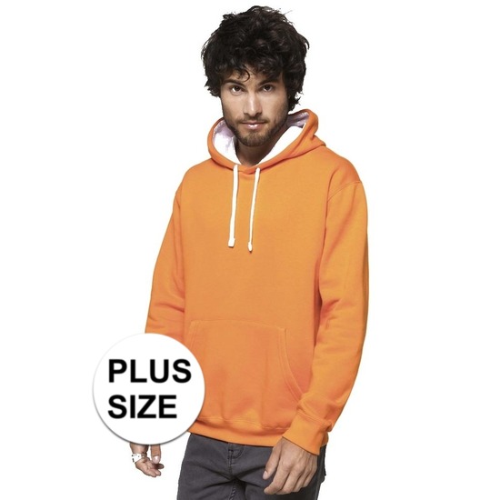 Grote maten oranje-witte sweater-trui hoodie voor heren