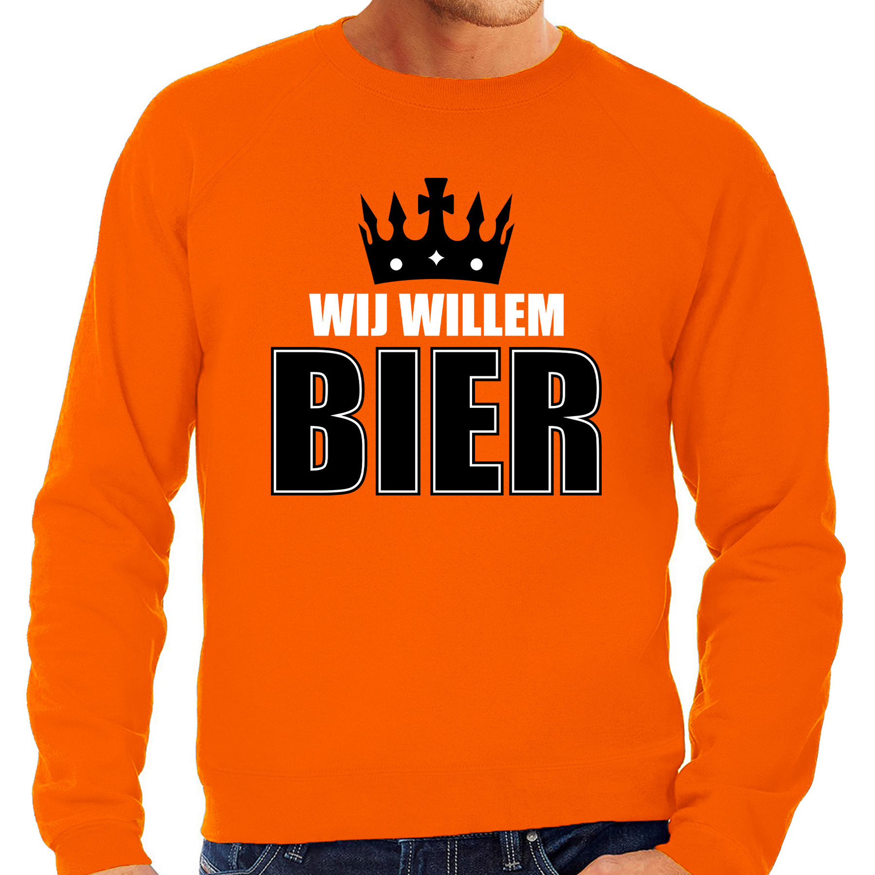 Grote maten Wij Willem bier sweater oranje voor heren Koningsdag truien