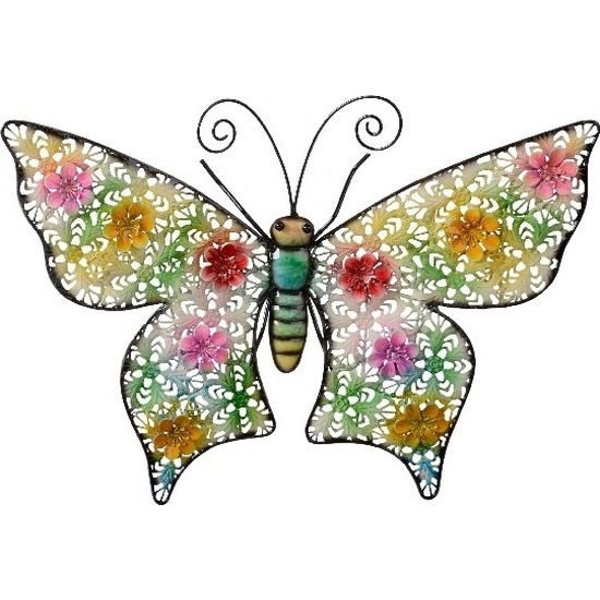 Grote metalen vlinder gekleurd 30 x 43 cm tuin decoratie