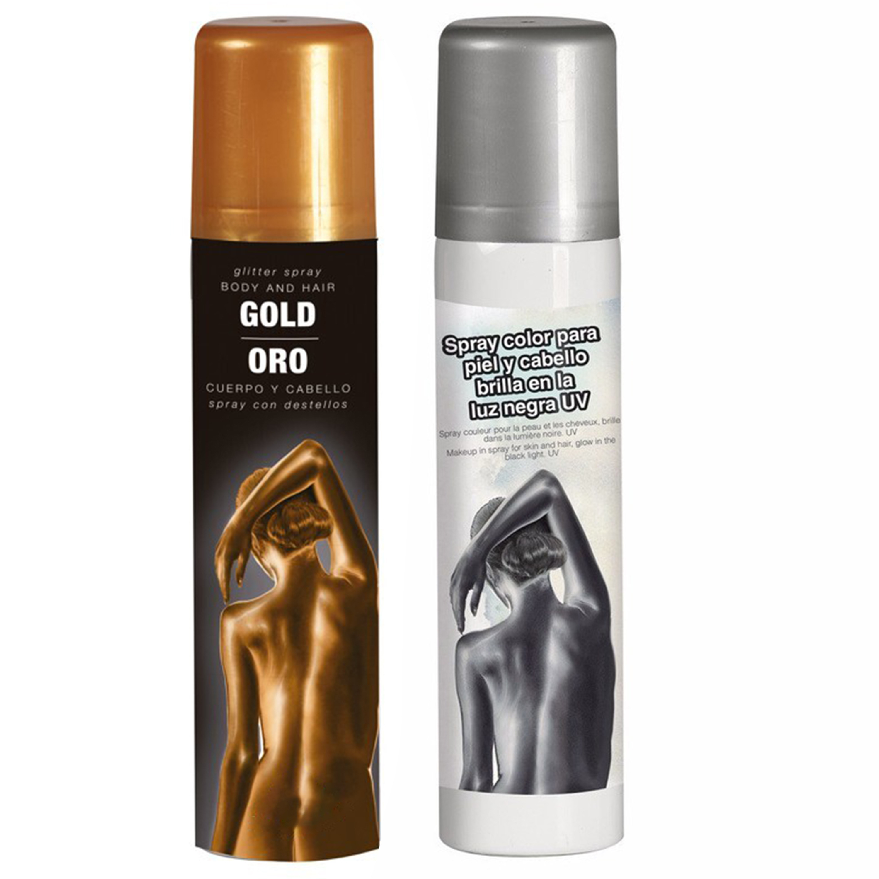 Guirca Haarspray-bodypaint spray 2x kleuren goud en zilver 75 ml