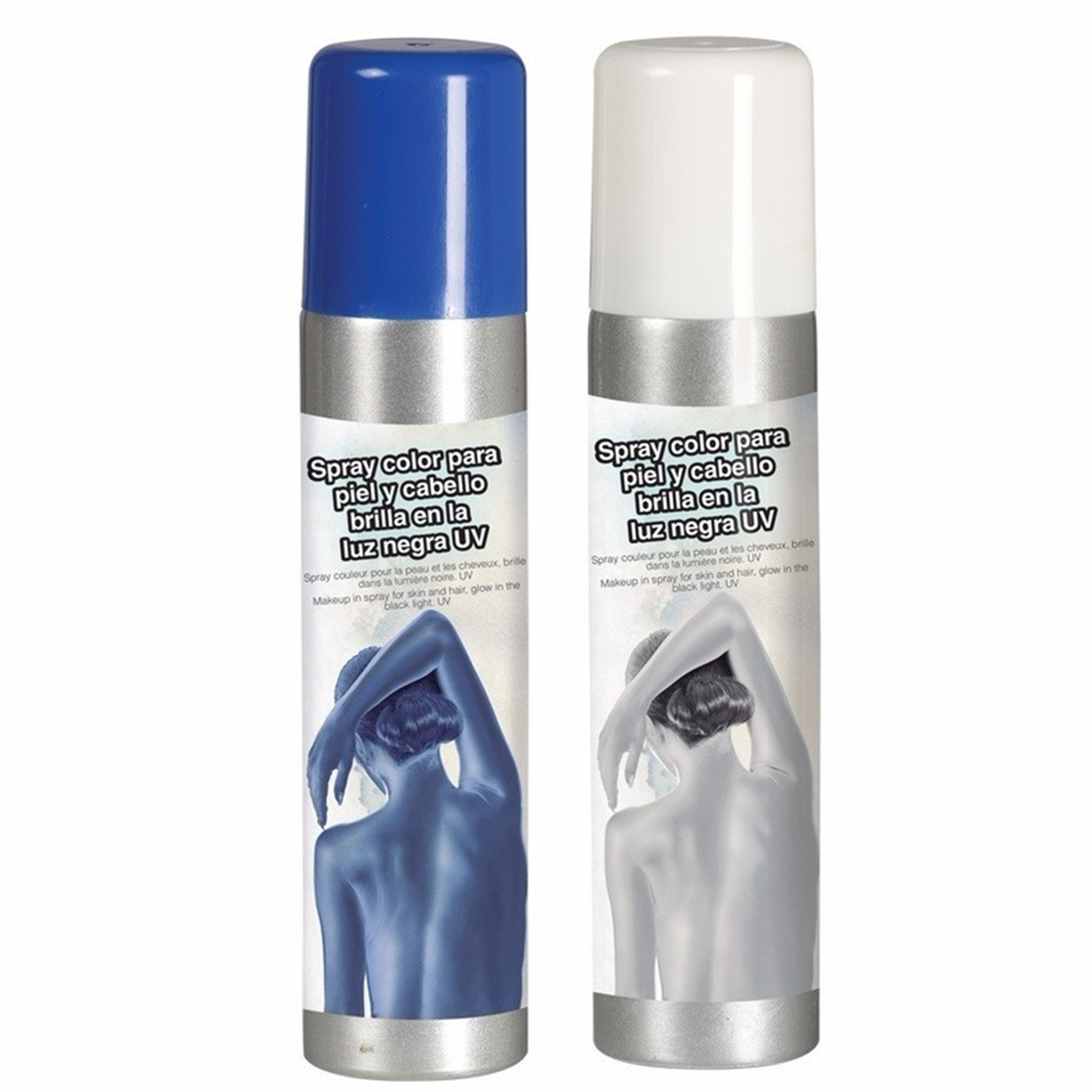 Guirca Haarspray-bodypaint spray 2x kleuren wit en blauw 75 ml