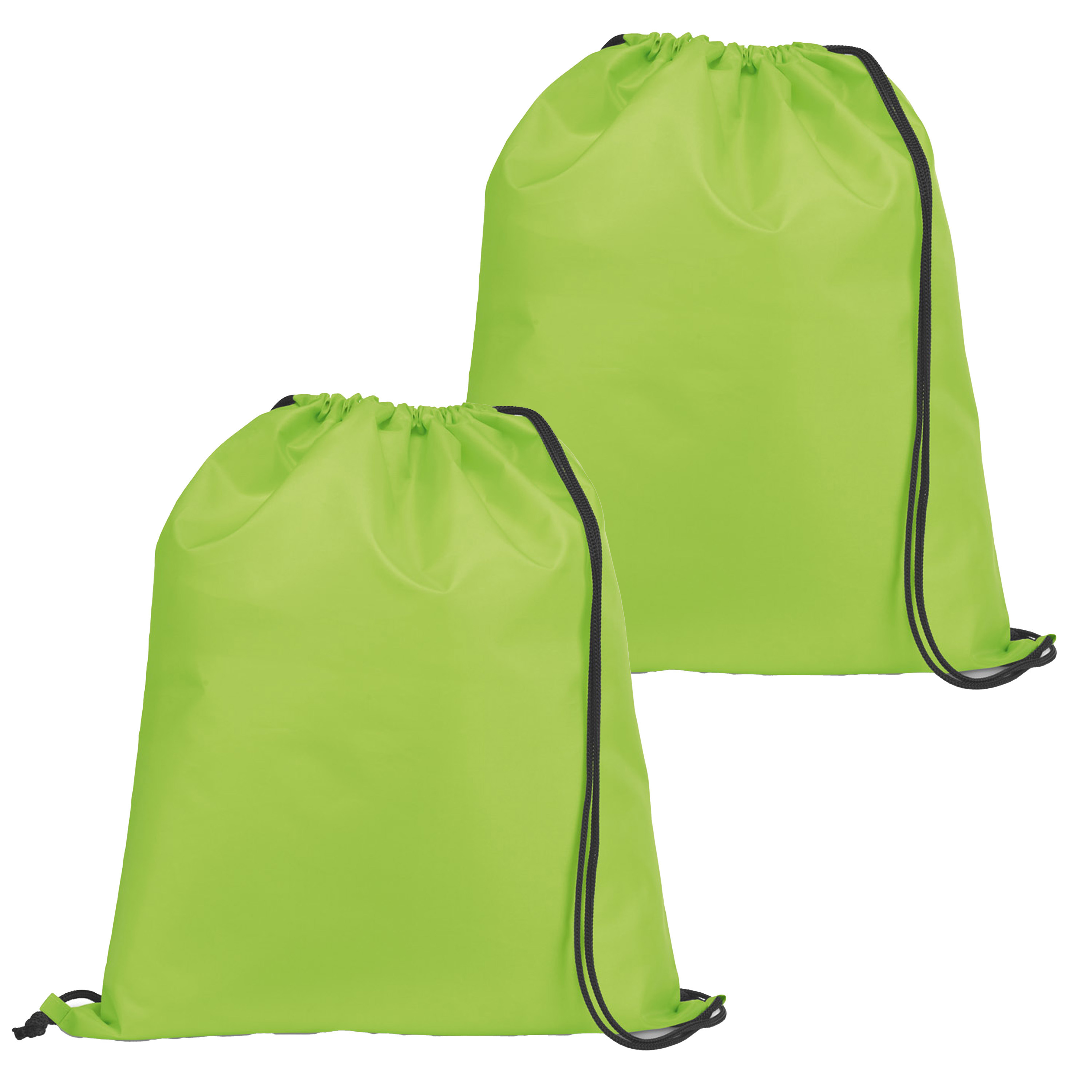 Gymtas-lunchtas-zwemtas met rijgkoord 2x voor kinderen lime groen 35 x 41 cm
