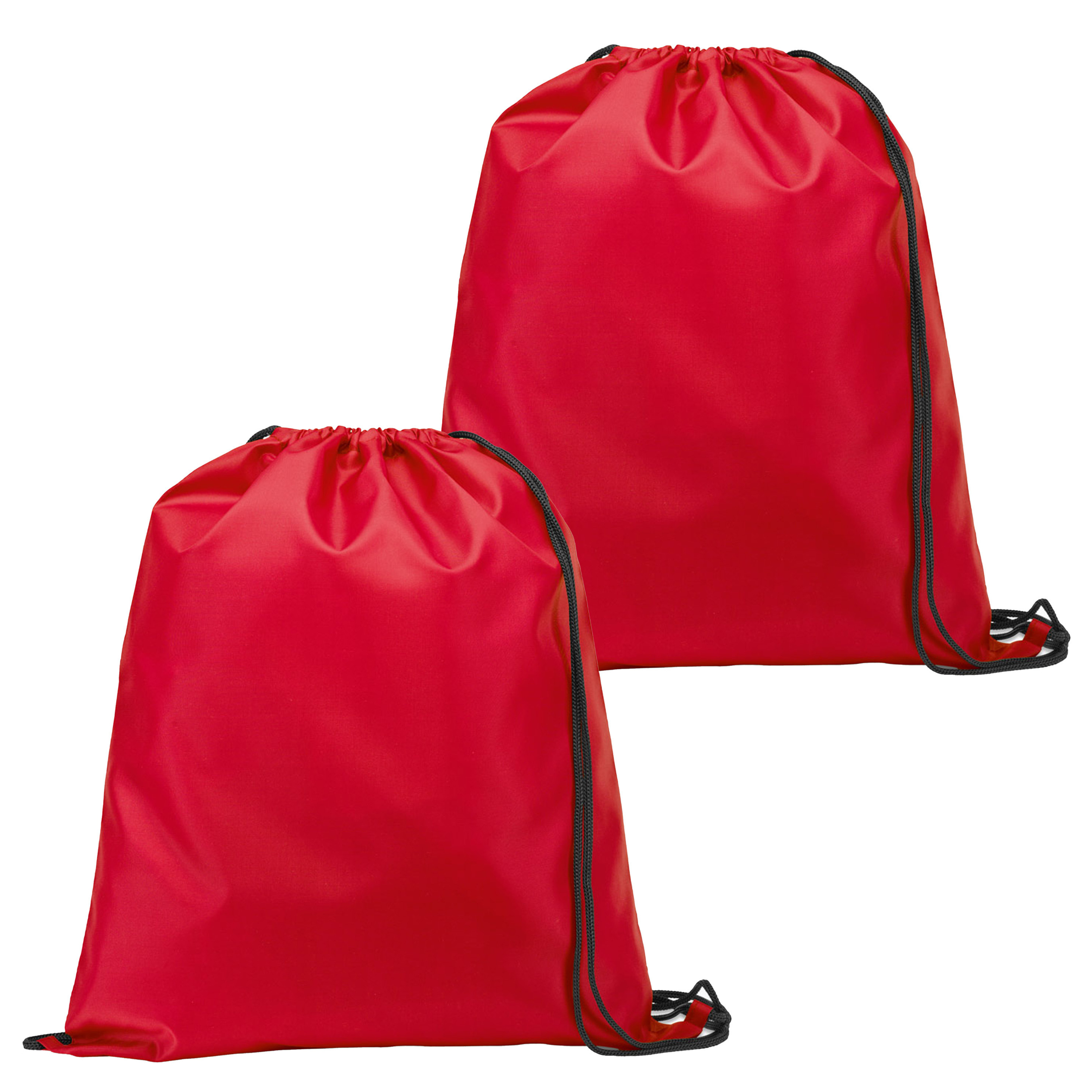 Gymtas-lunchtas-zwemtas met rijgkoord 2x voor kinderen rood 35 x 41 cm