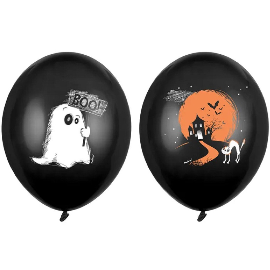 Halloween ballonnen - 6x stuks - zwart/oranje - 30 cm - diverse prints