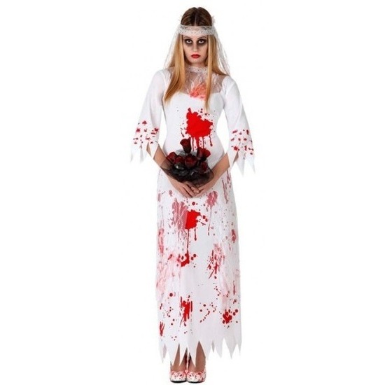 Halloween - Bloederige zombie/spook bruid verkleed kostuum voor dames