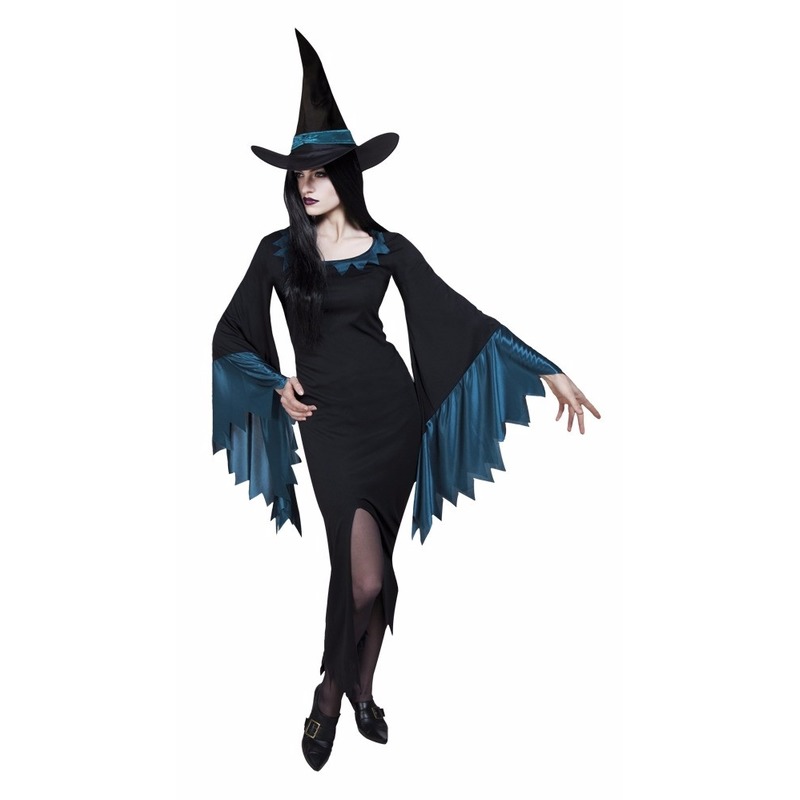 Halloween - Dames heksen kostuum zwart met blauw