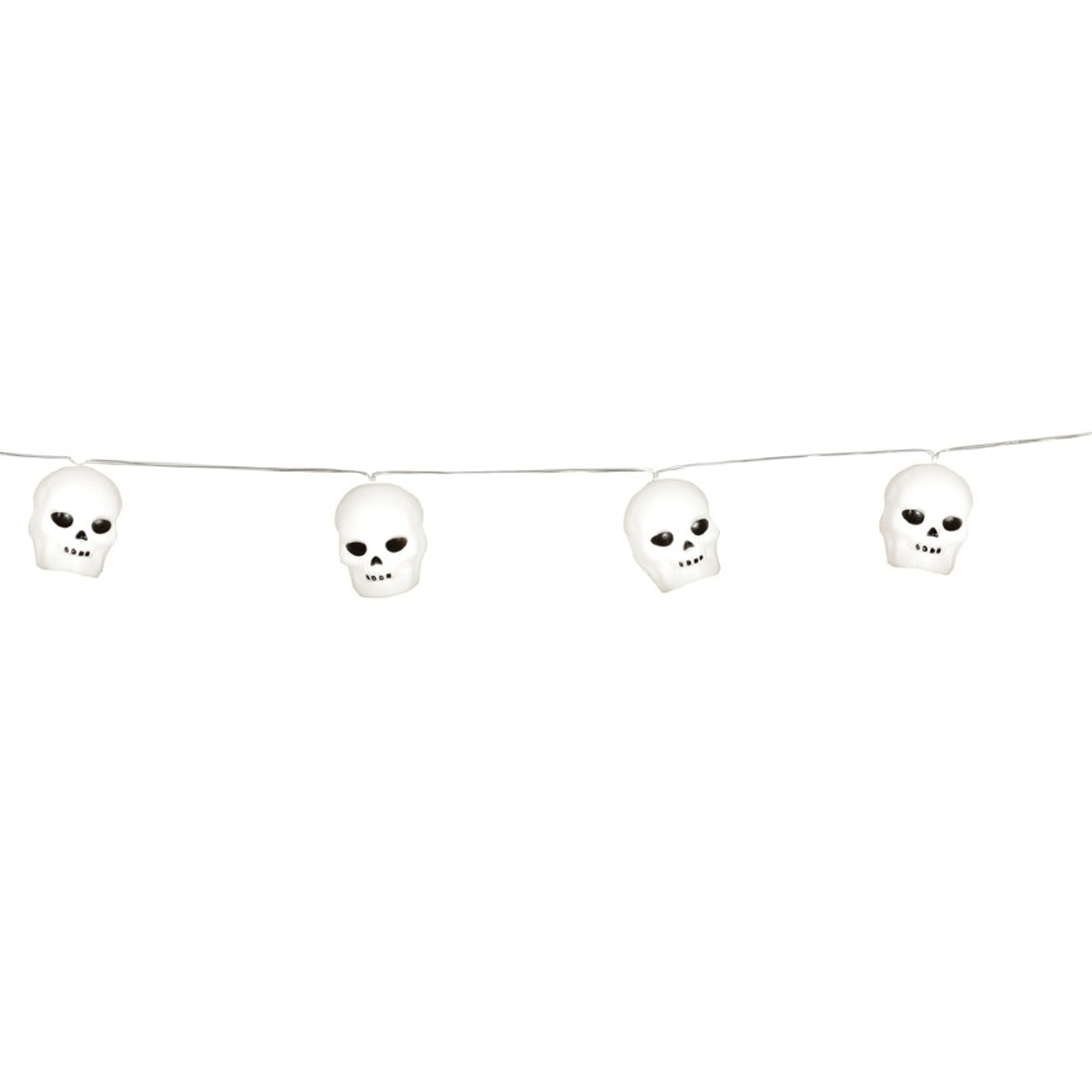 Halloween deco LED verlichting-lampjes schedels op batterijen 220 cm griezel uitstraling