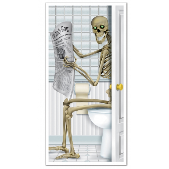 Halloween deurposter skelet op toilet