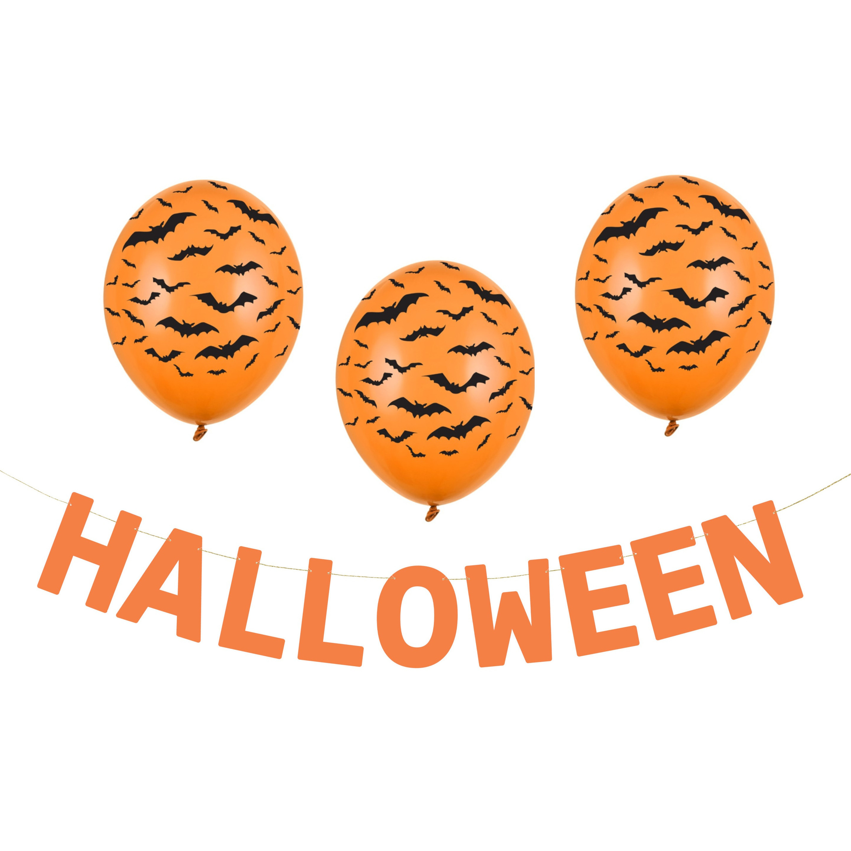 Halloween feestslinger/spandoek - 2,5 meter - oranje - van papier - incl. ballonnen