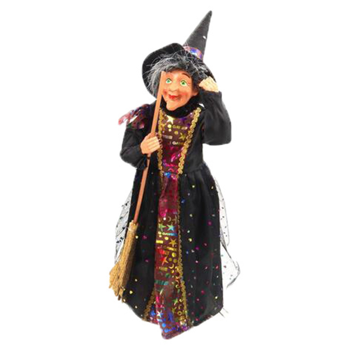 Halloween - Halloween decoratie heksen pop - staand - 42 cm - zwart/rood