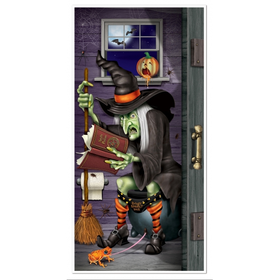 Halloween - Halloween deurposter heks op toilet