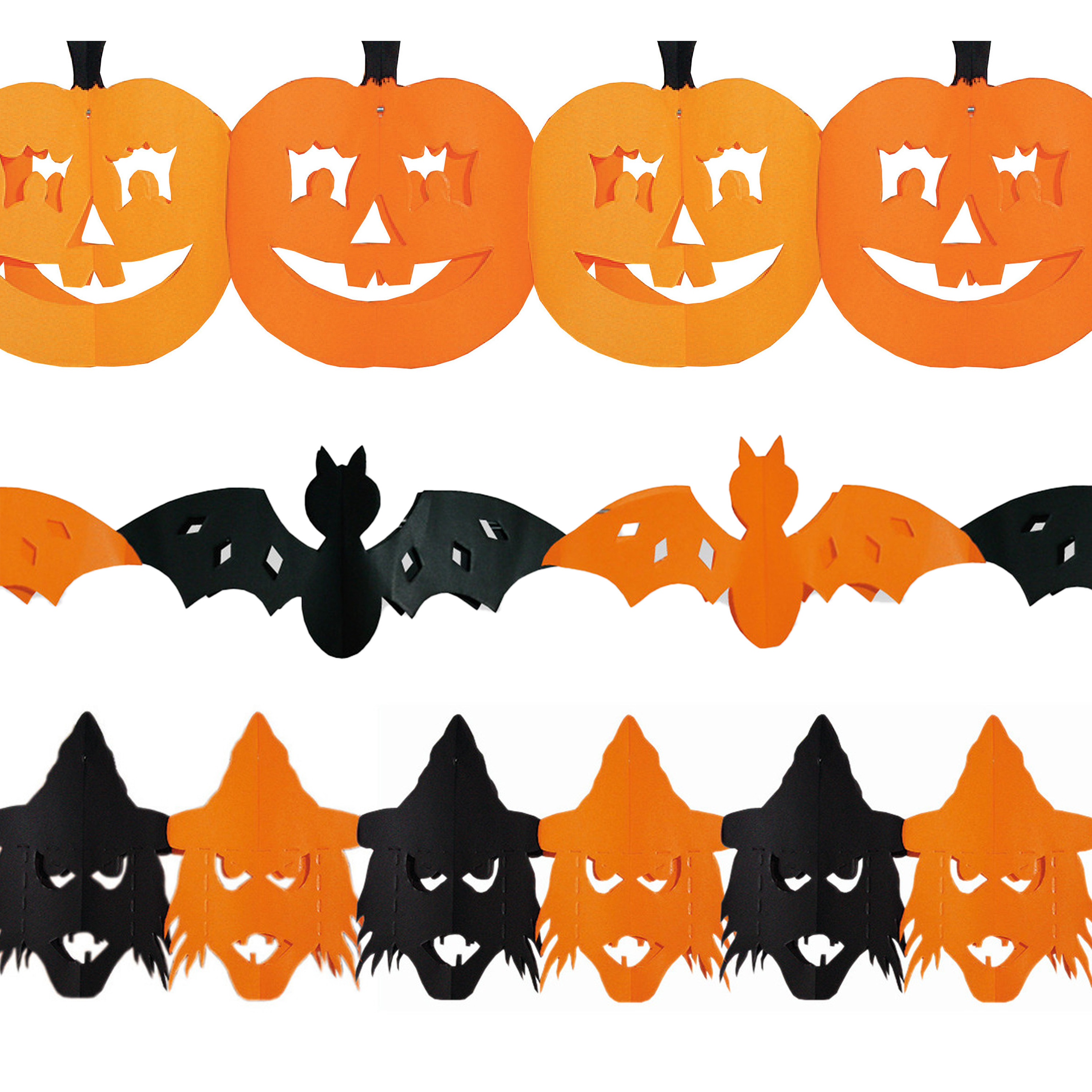 Halloween - Halloween/horror versiering set van 3x thema feestslingers van 3 meter papier