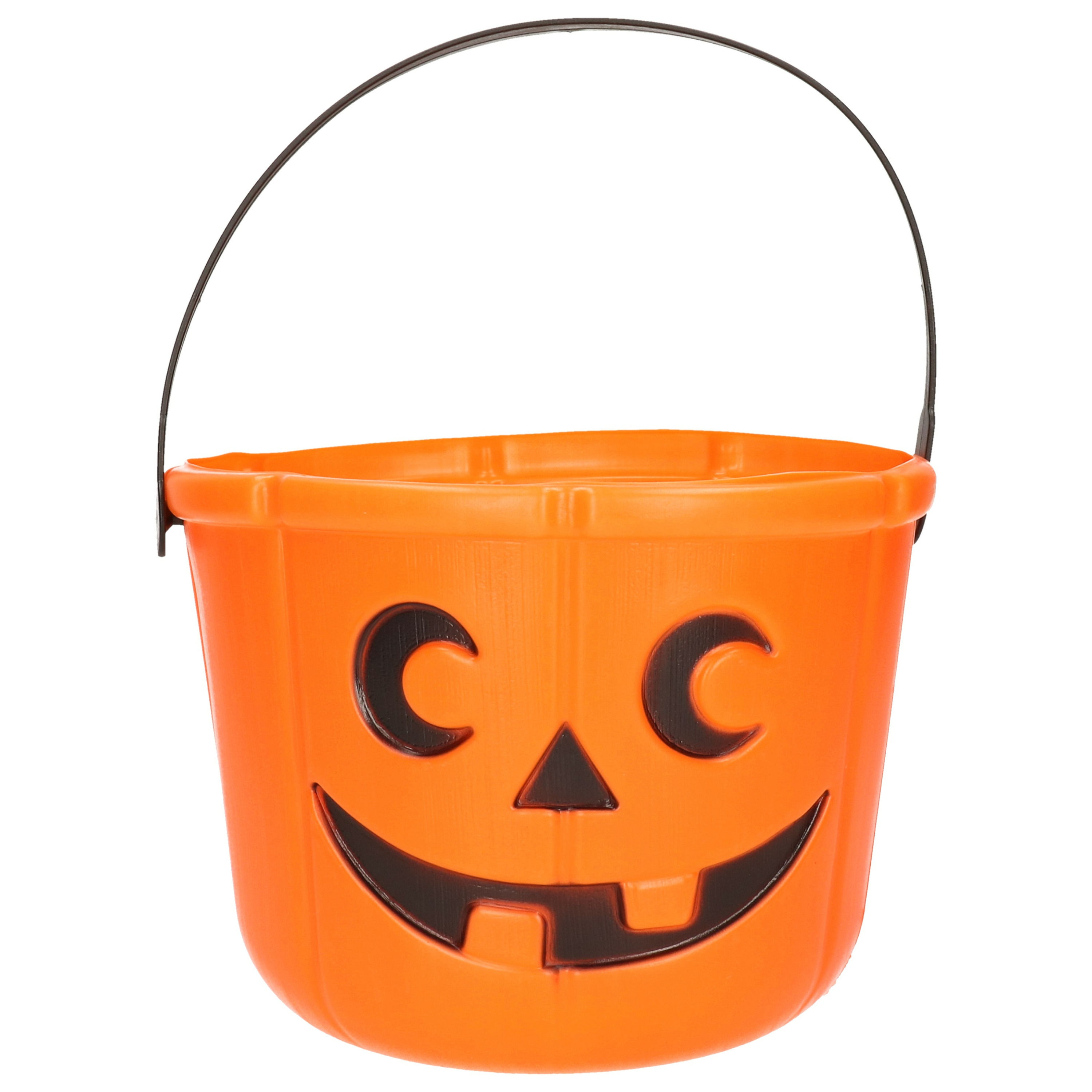 Halloween - Halloween kunststof snoep emmertje - oranje pompoen - 12 cm