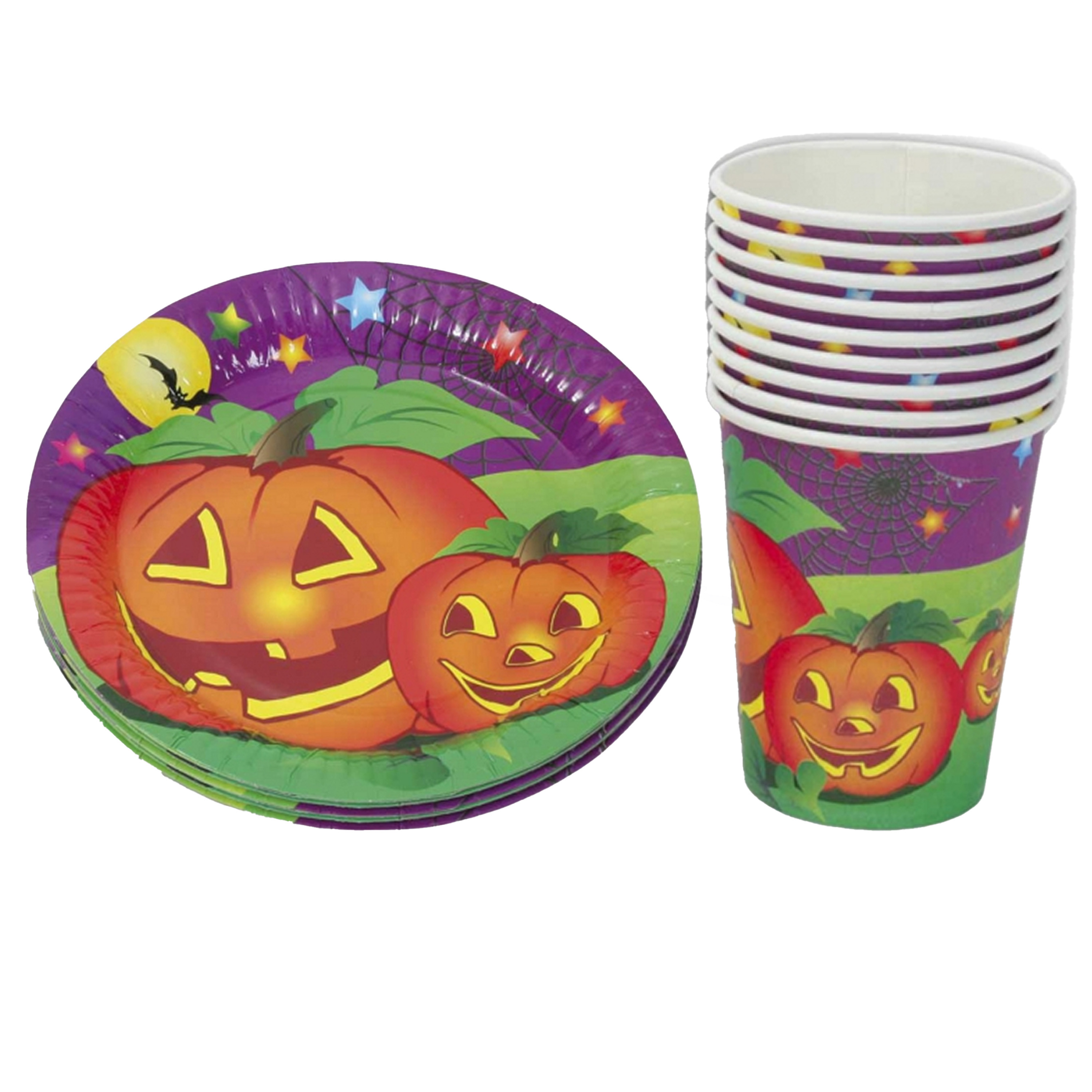 Halloween - Halloween pompoenen themafeest 10x bekers/10x bordjes karton