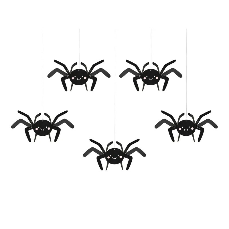 Halloween - Halloween thema hangende spinnen - 5x - zwart - papier - 27 cm