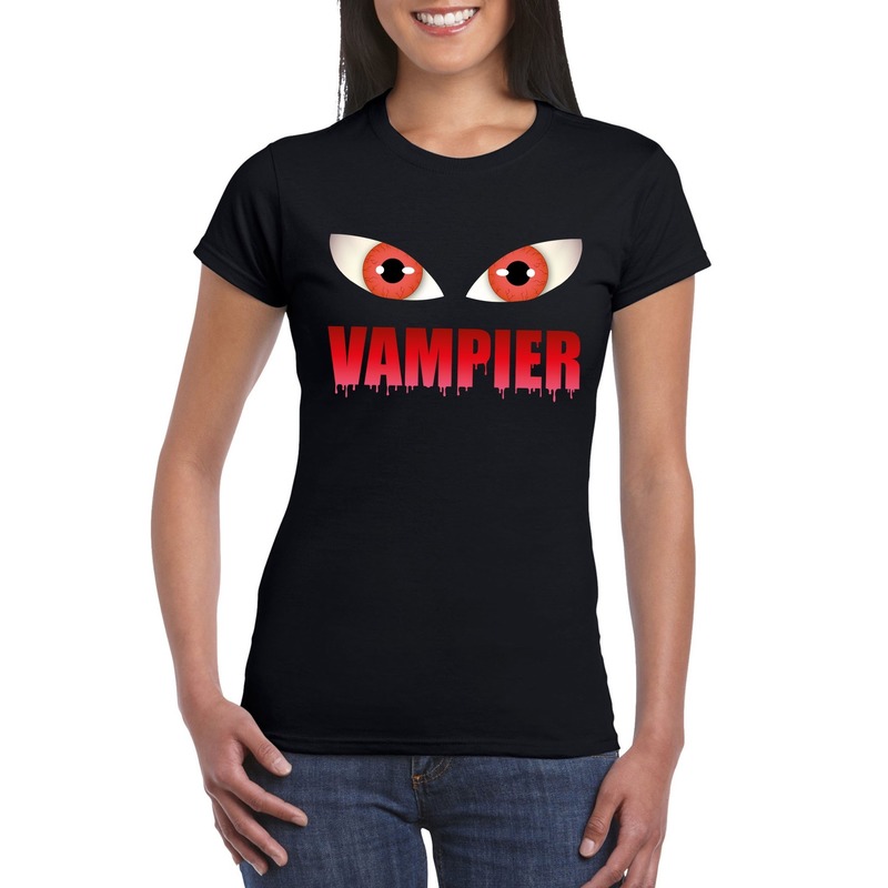 Halloween - Halloween vampier ogen t-shirt zwart dames