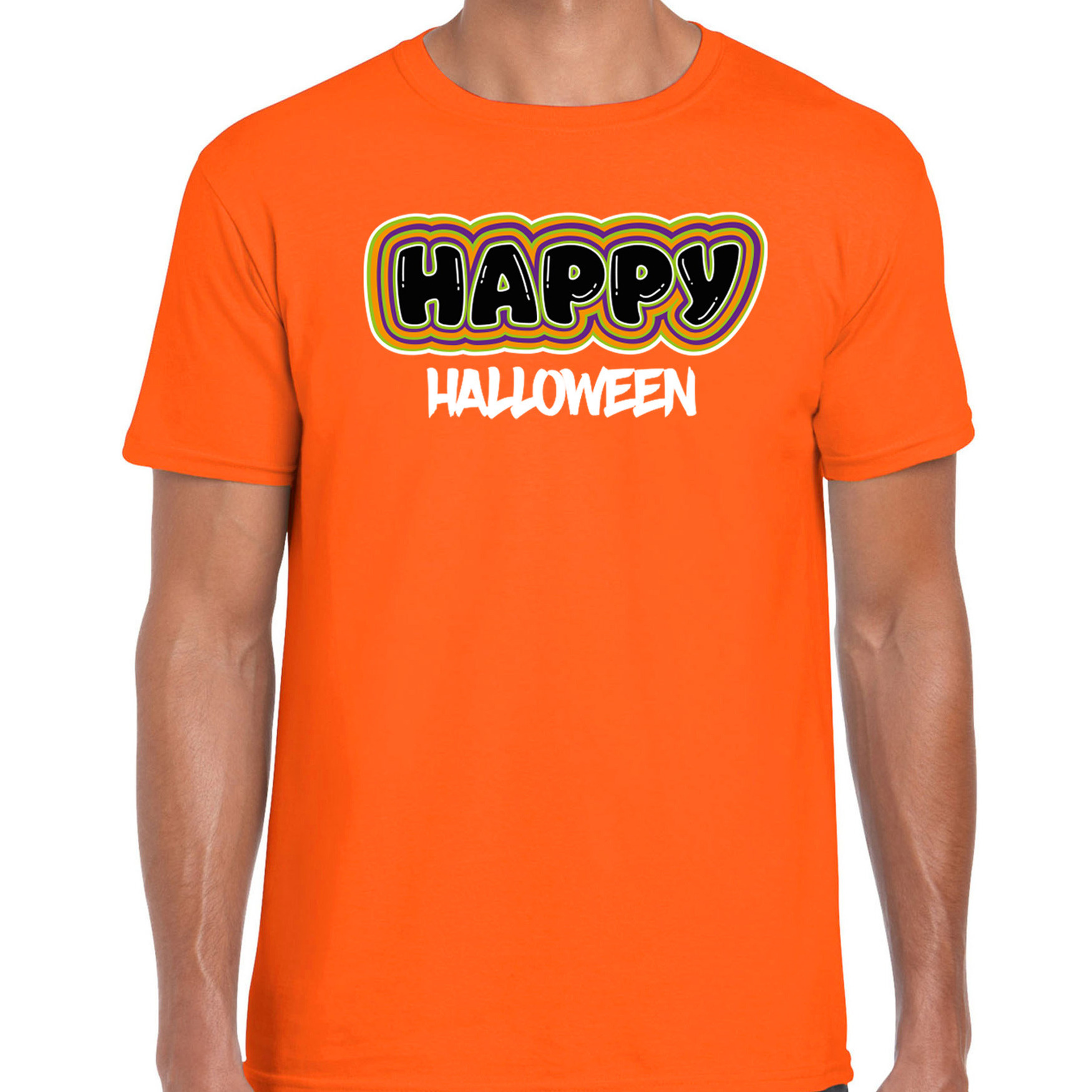 Halloween - Halloween verkleed t-shirt heren - Happy Halloween - oranje - themafeest outfit