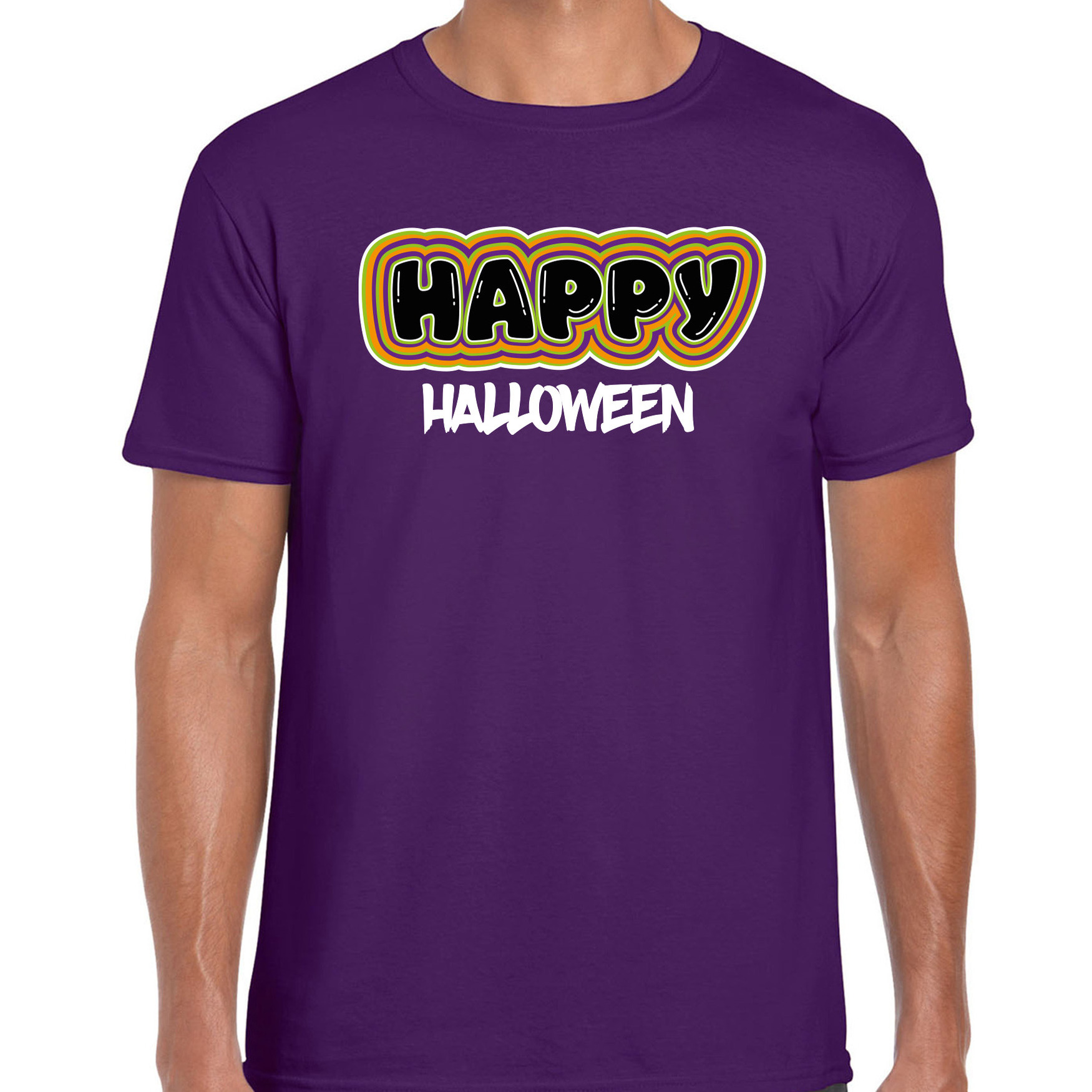 Halloween - Halloween verkleed t-shirt heren - Happy Halloween - paars - themafeest outfit