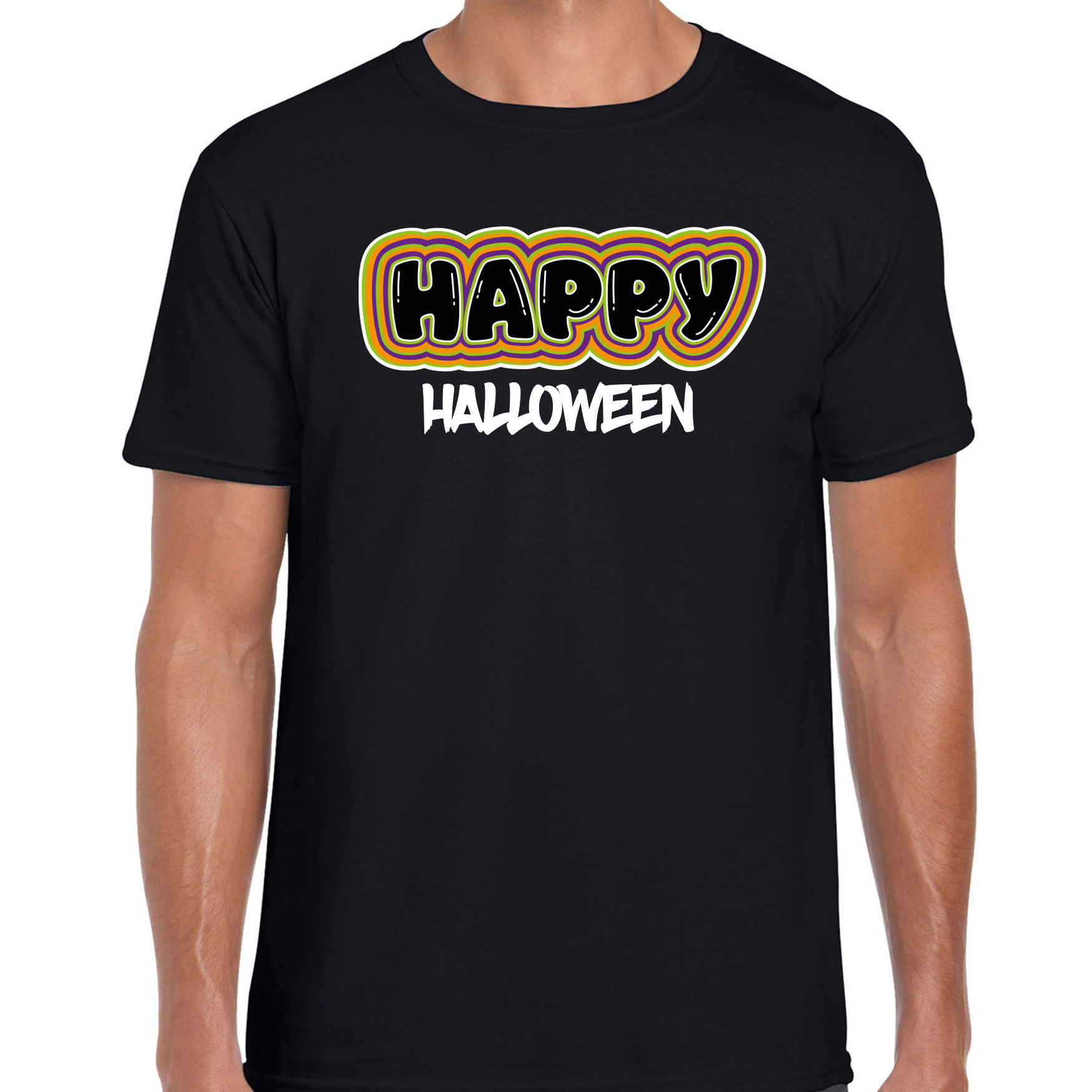Halloween - Halloween verkleed t-shirt heren - Happy Halloween - zwart - themafeest outfit