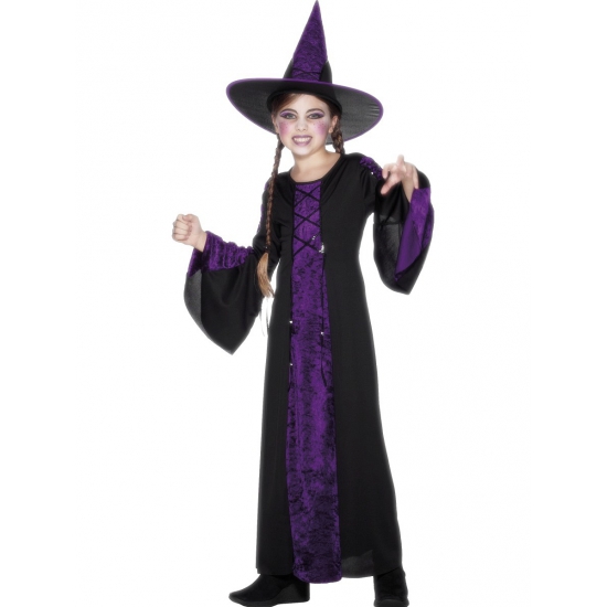Halloween - Heksen kinder kostuum zwart/paars