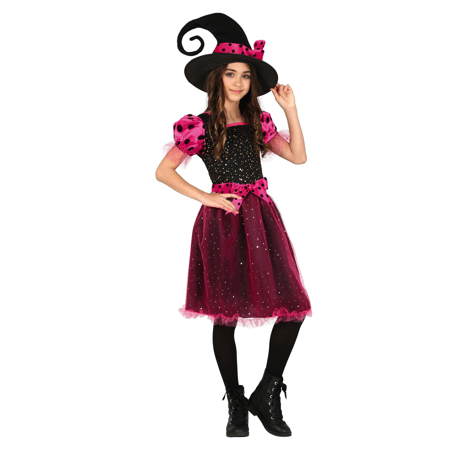 Halloween - Heksen verkleed kostuum zwart/roze voor meisjes