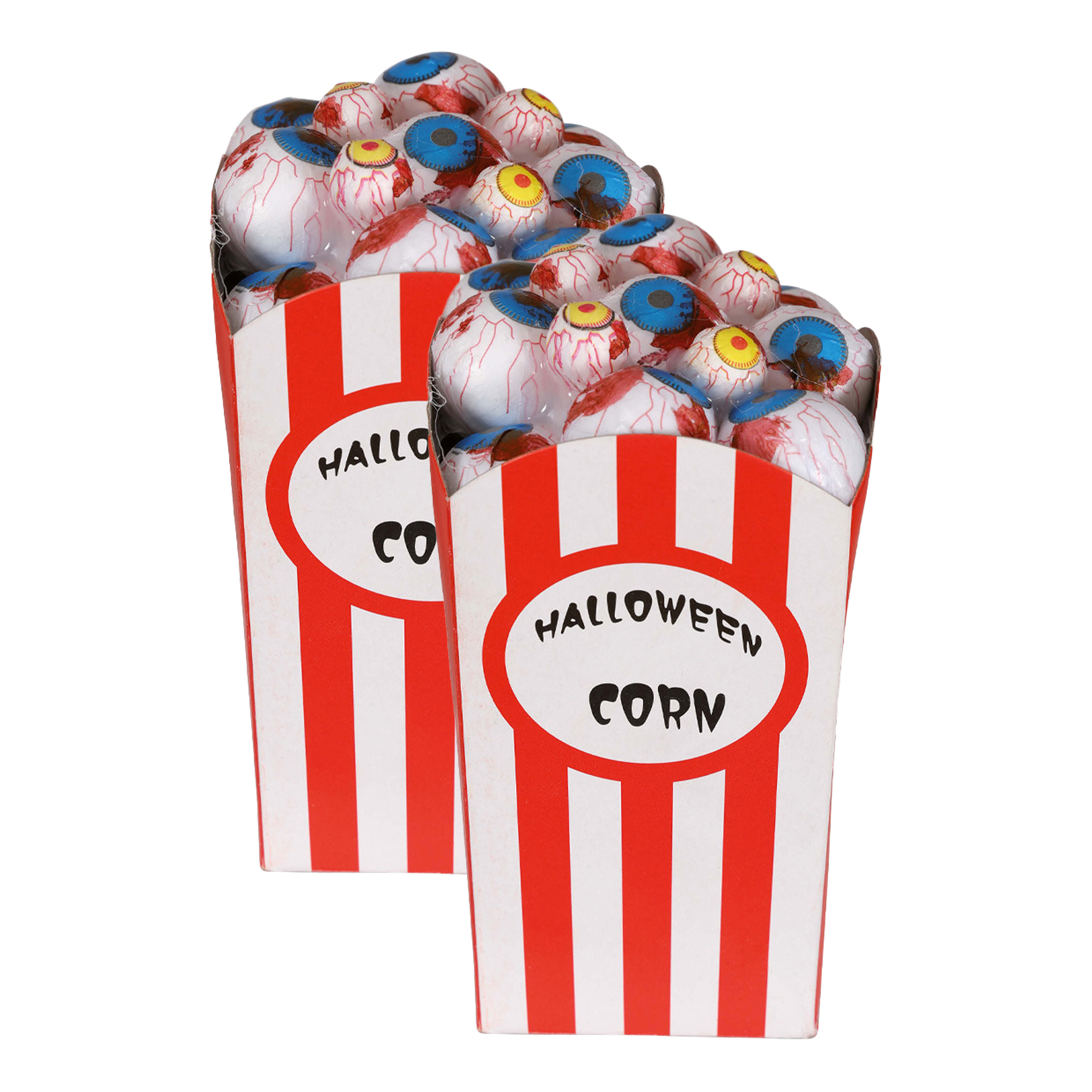 Halloween/Horror deco artikel - 2x - popcorn bakje met oogballen - 8 x 16 cm