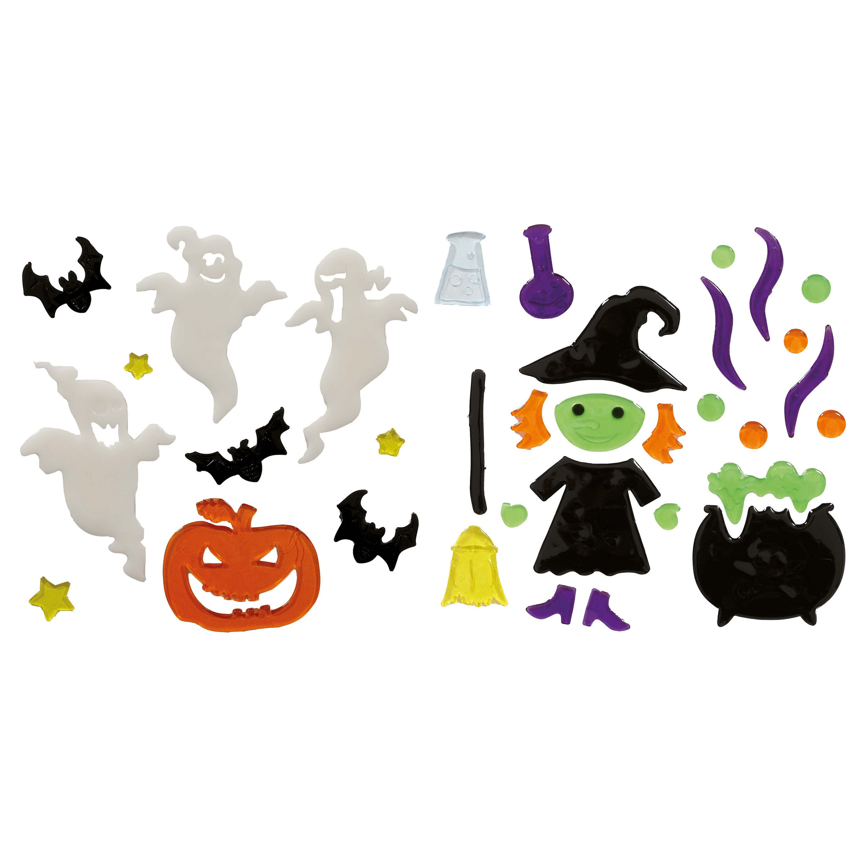 Halloween - Horror gel raamstickers Heks/spookjes - 2x vellen - Halloween thema decoratie/versiering