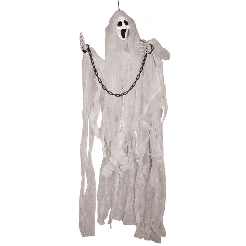 Halloween - Horror/Halloween decoratie spook/geest pop - met licht - wit - 120 cm