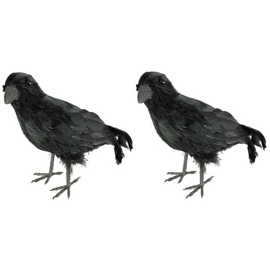 Halloween - Horror/Halloween raaf/kraai vogel - 2x - zwart - 32 cm