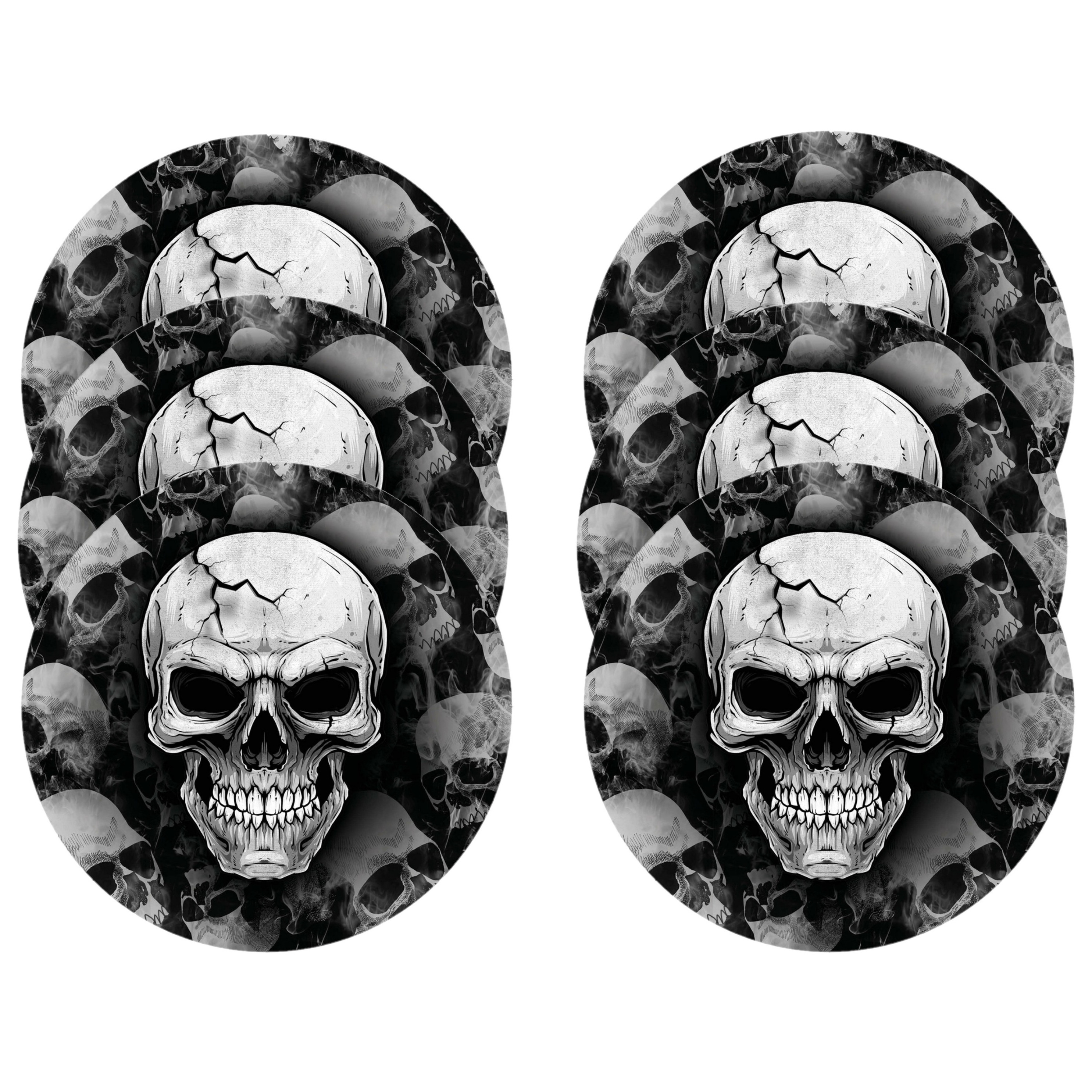 Halloween/horror schedel/doodshoofd bordjes - 12x - zwart - papier - D23 cm