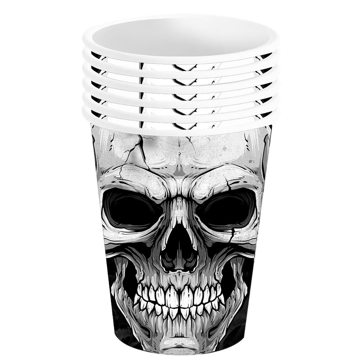 Halloween/horror schedel/doodshoofd feest bekers - 18x - zwart - papier - 240 ml