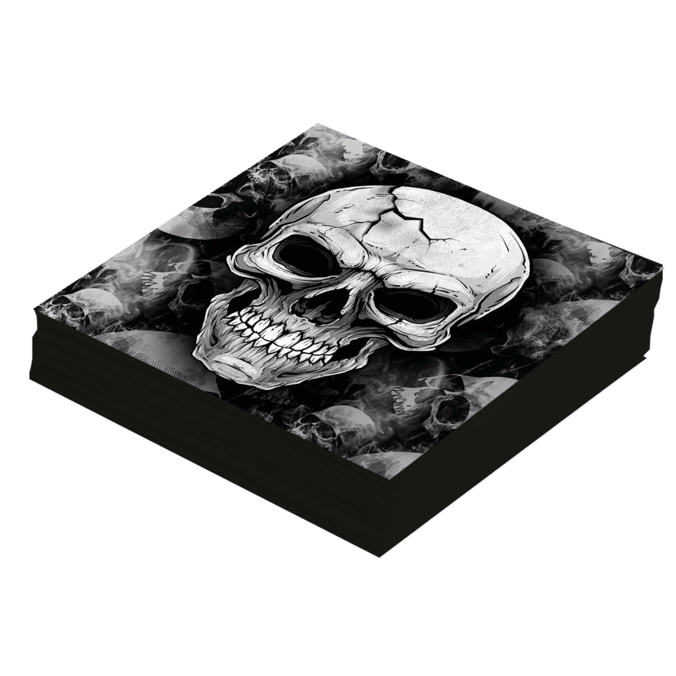 Halloween/horror schedel/doodshoofd servetten - 12x - zwart - papier - 33 cm