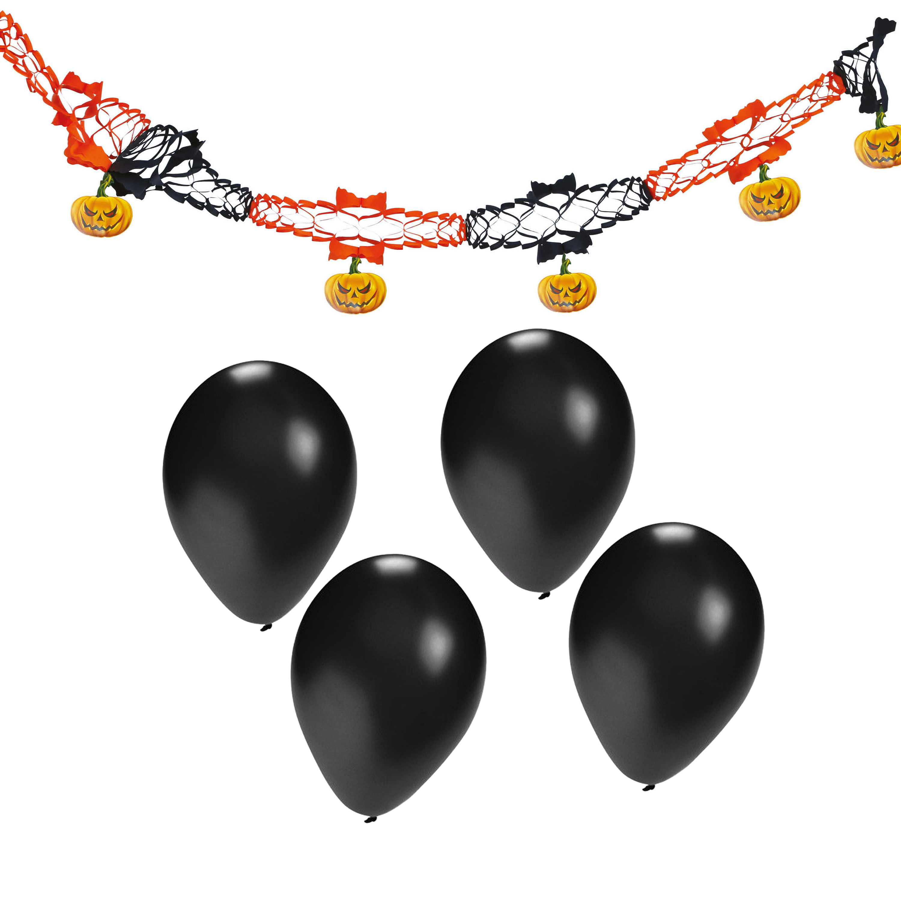 Halloween-horror thema feestslinger boze pompoen papier 200 cm incl. 10x ballonnen zwart