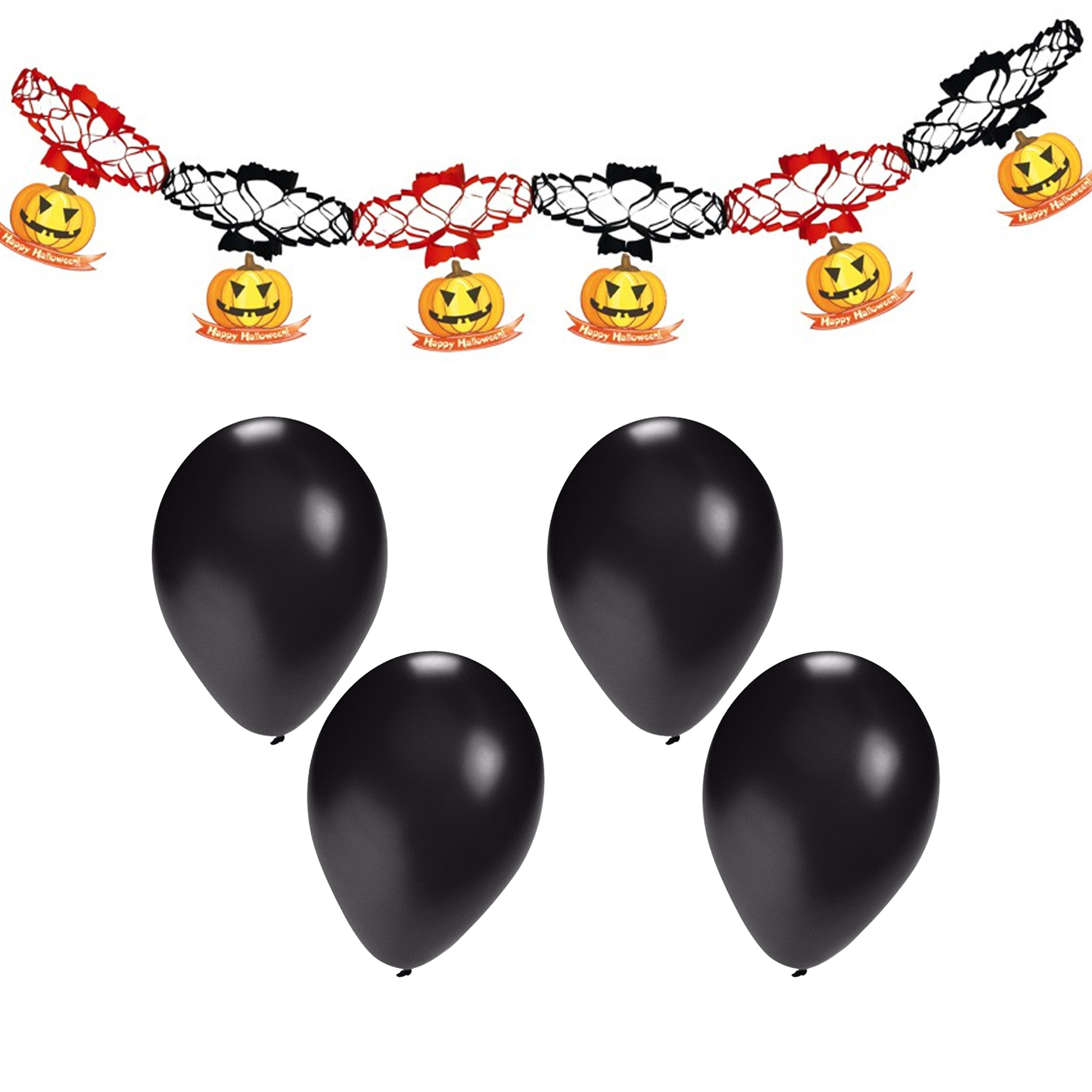 Halloween-horror thema feestslinger pompoen papier 200 cm incl. 10x ballonnen zwart