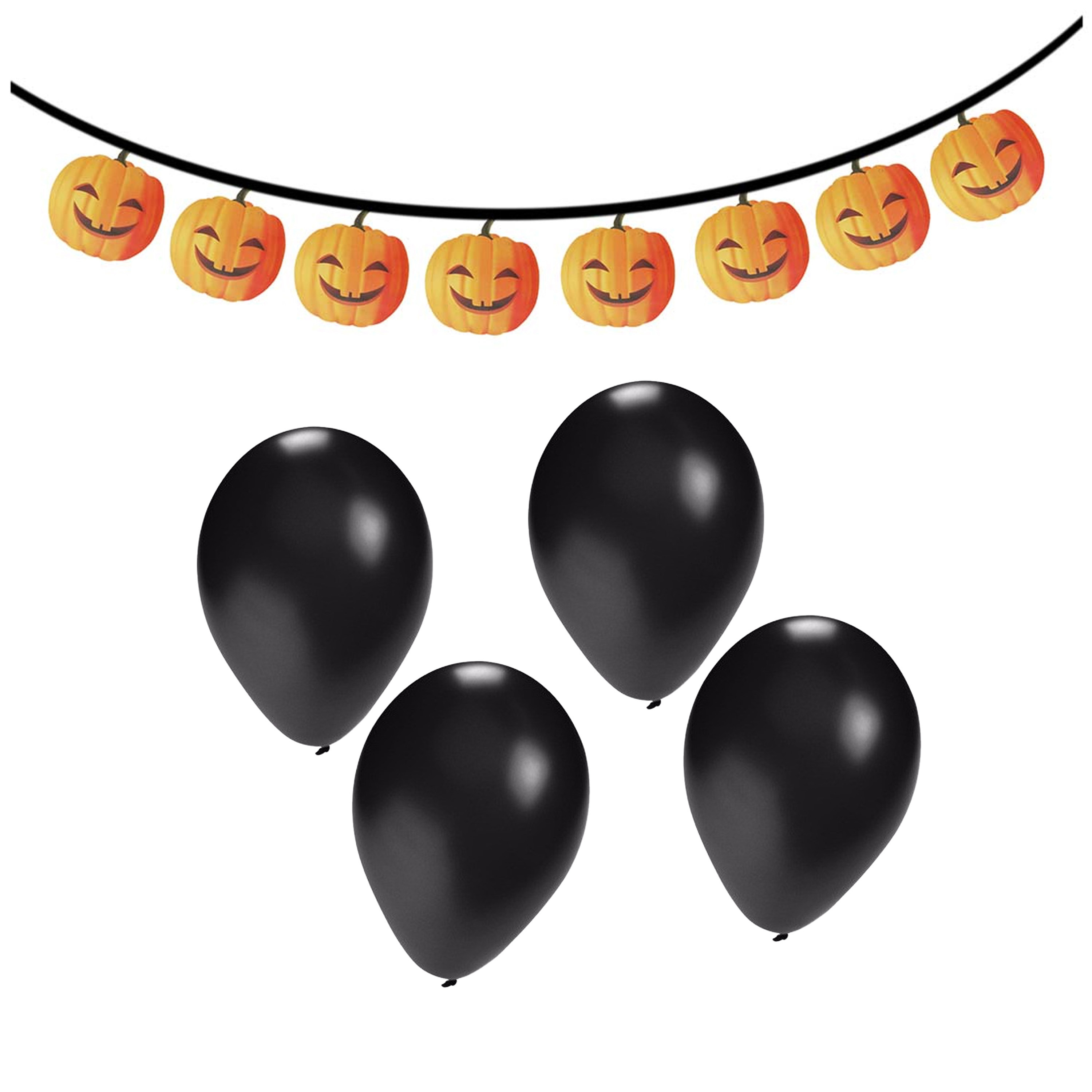 Halloween-horror thema feestslinger pompoen papier 300 cm incl. 10x ballonnen zwart