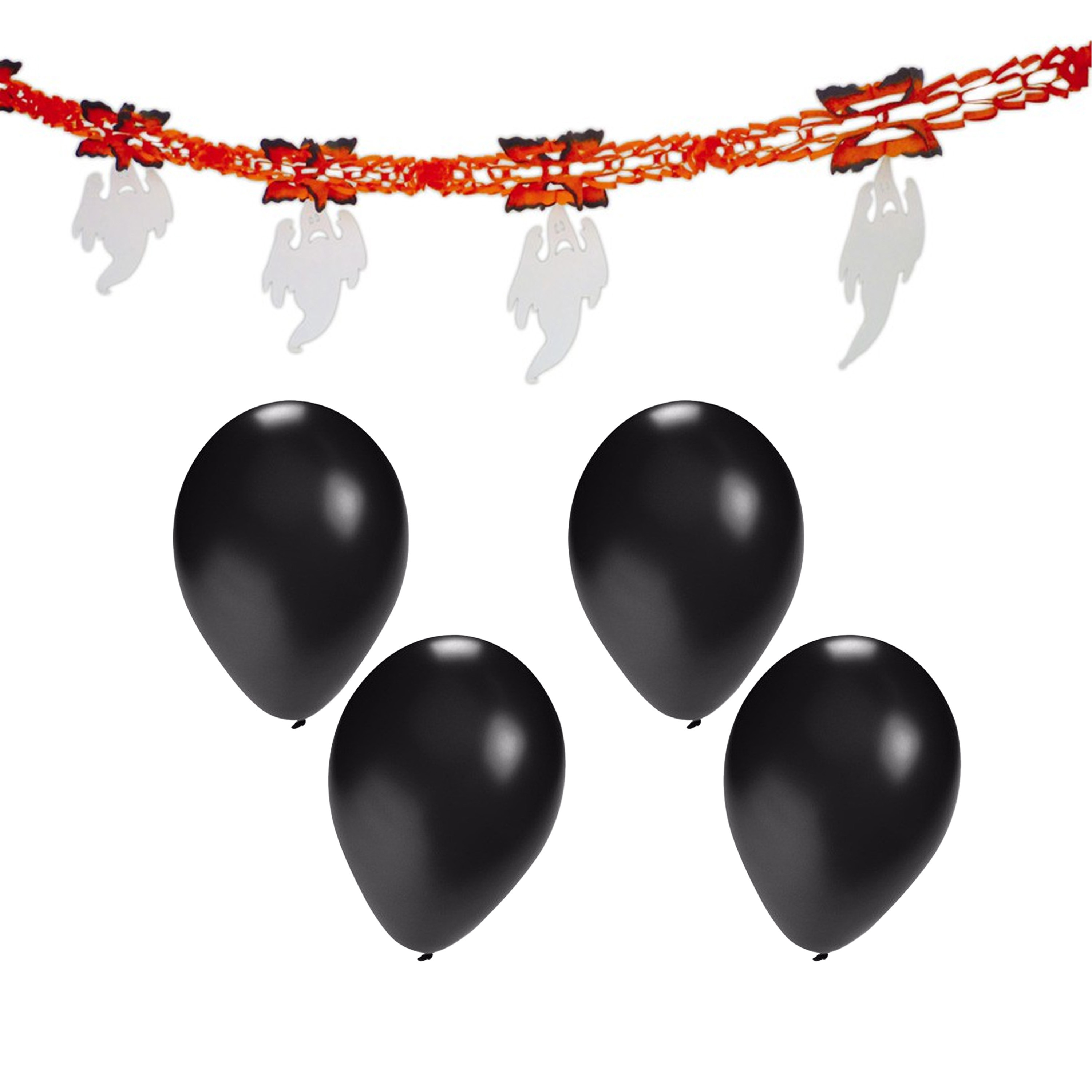 Halloween-horror thema feestslinger spook papier 300 cm versiering 10x balloons black