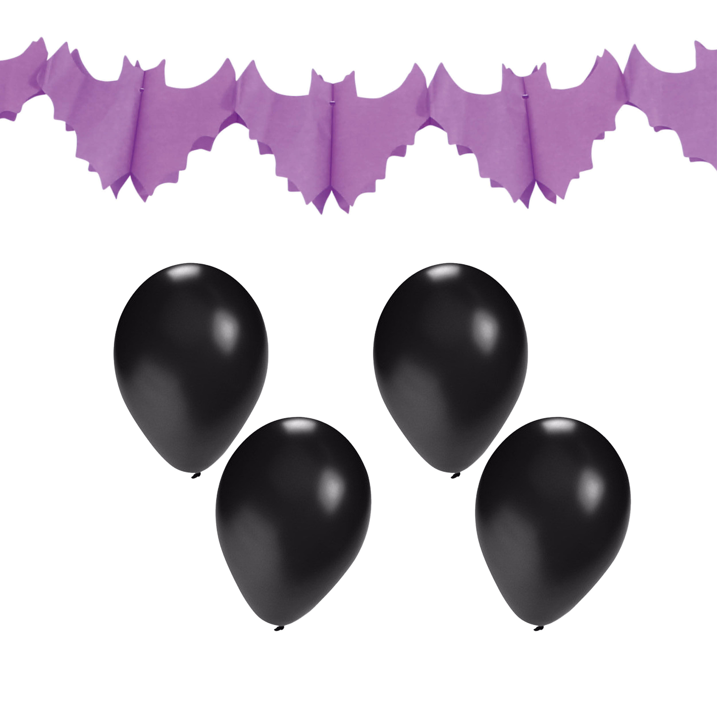 Halloween-horror thema feestslinger vleermuis papier 300 cm incl. 10x ballonnen zwart