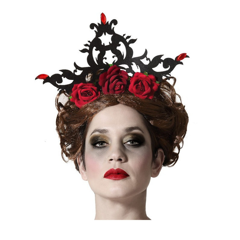 Halloween-horror verkleed kroon met rozen vampier-dark queen kunststof dames-meisjes