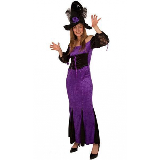 Halloween - Lange heksenjurk paars voor dames