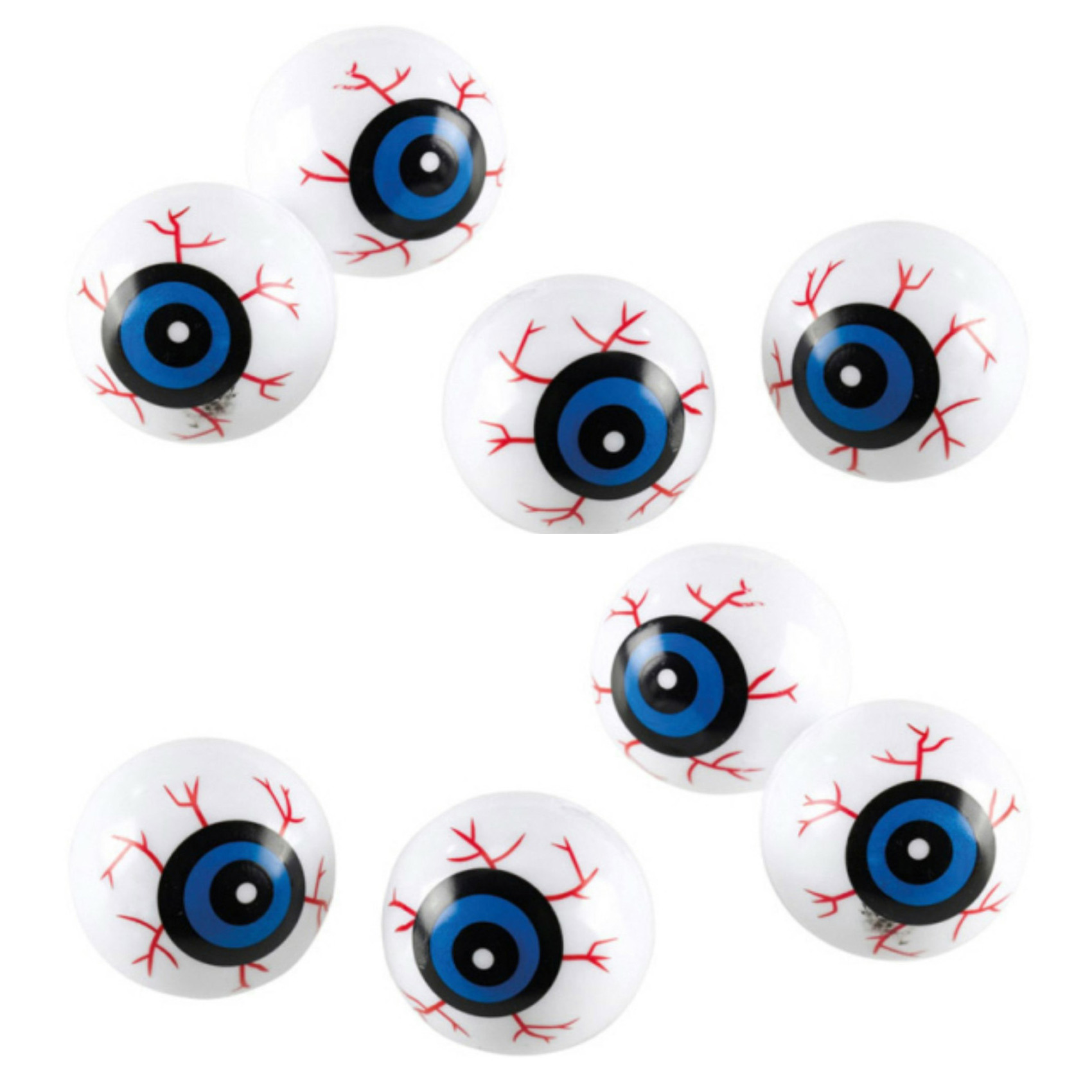 Halloween oogballen - 12x - wit/blauw - 3 cm - kunststof