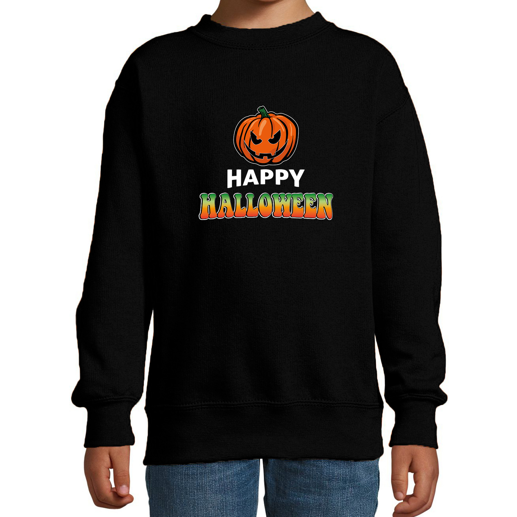 Halloween - Pompoen / happy halloween verkleed sweater zwart voor kinderen
