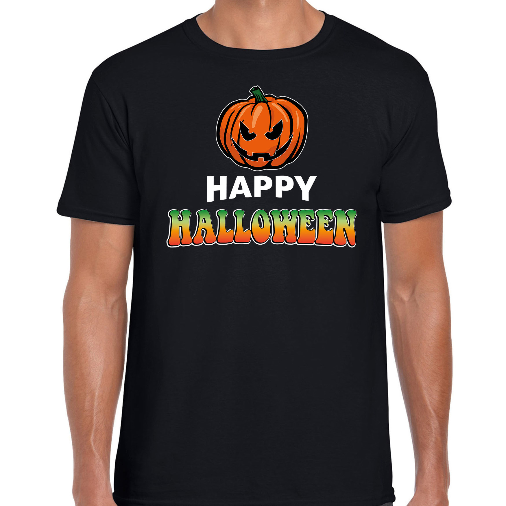 Halloween - Pompoen / happy halloween verkleed t-shirt zwart voor heren