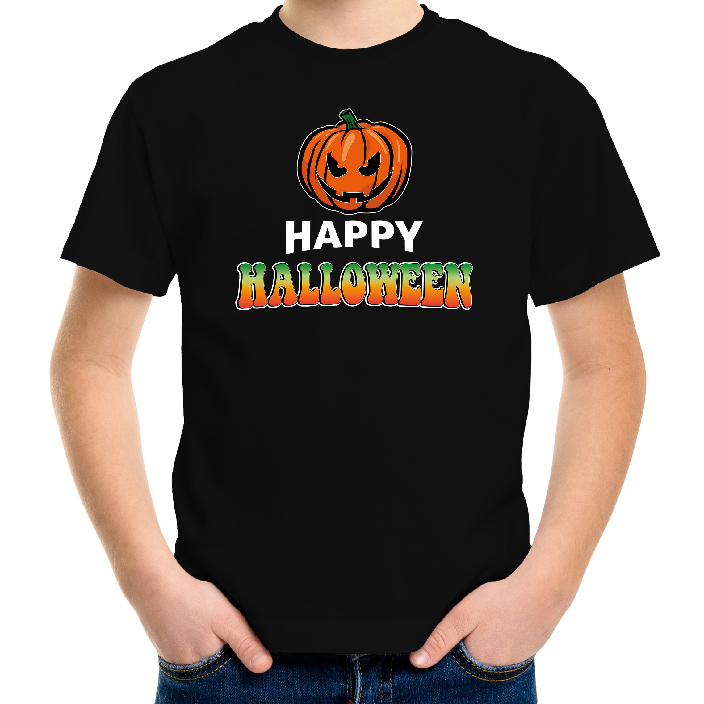 Halloween - Pompoen / happy halloween verkleed t-shirt zwart voor kinderen