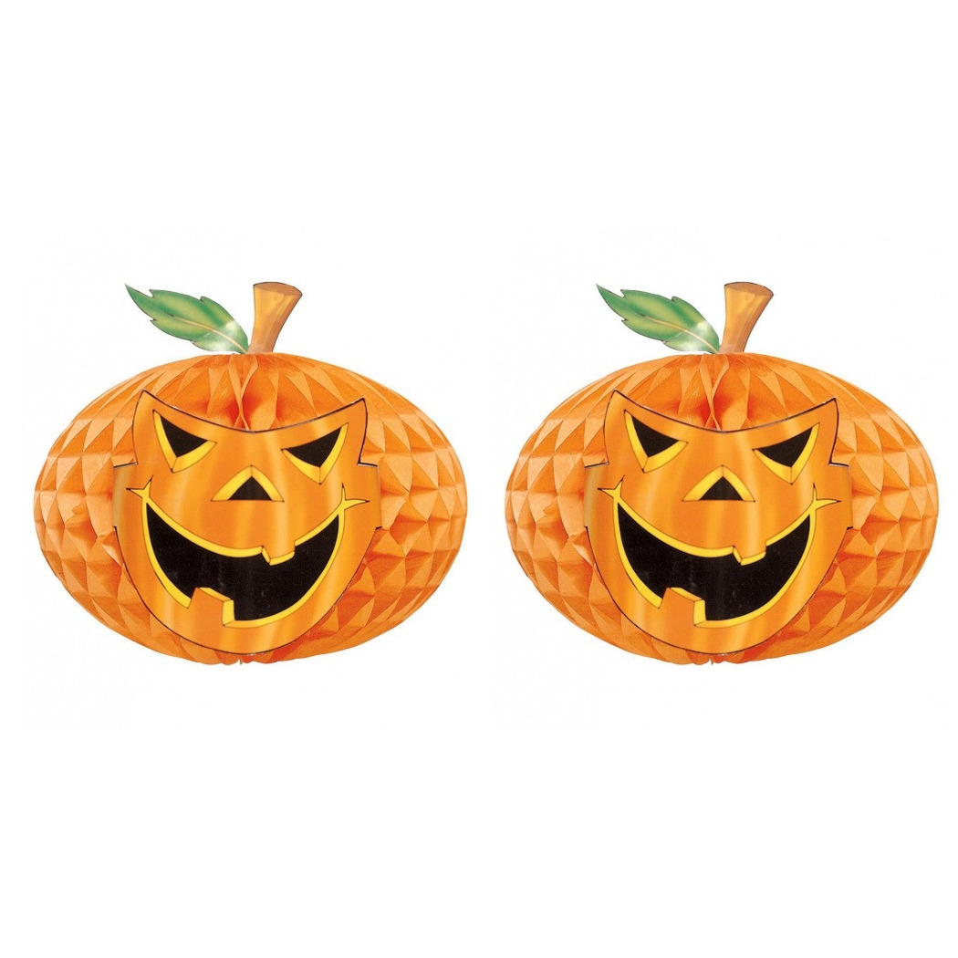 Halloween - Set van 2x stuks halloween versiering pompoen honeycomb decoratie