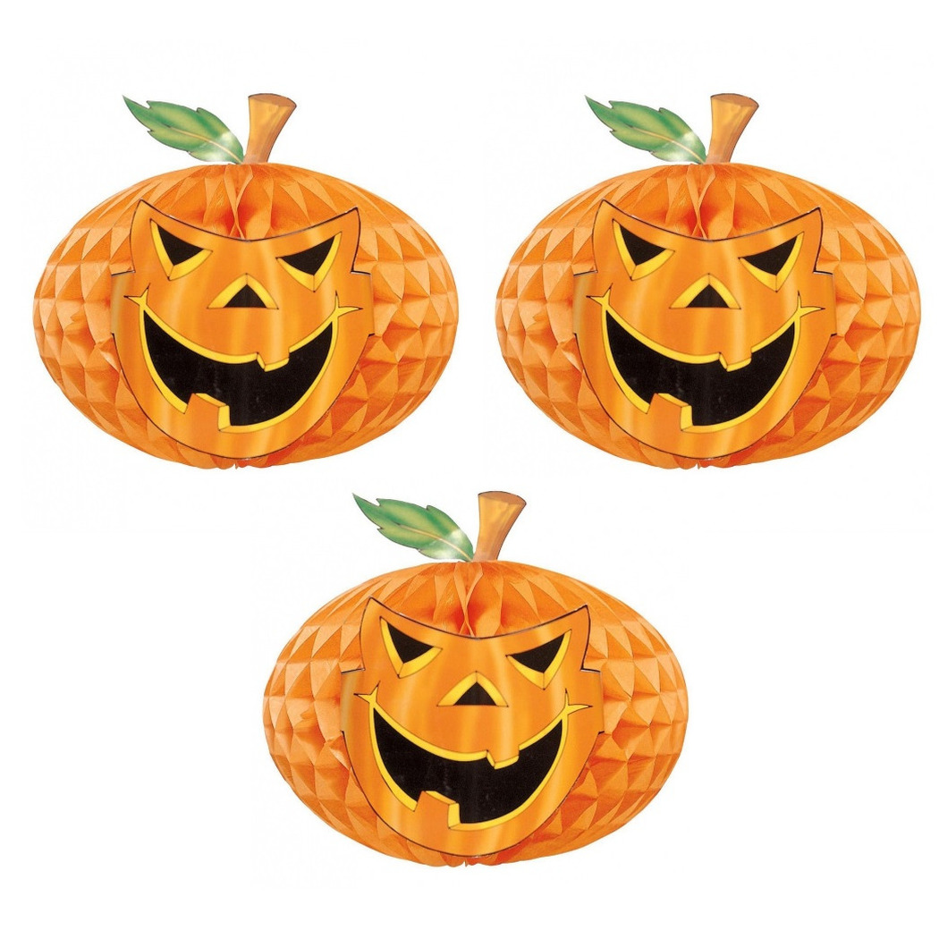 Halloween - Set van 3x stuks halloween versiering pompoen honeycomb decoratie